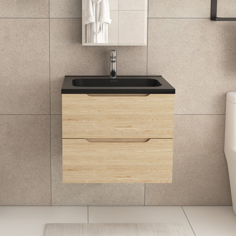 Meuble-lavabo mural 24 po à panneau de particules avec lavabo en quartz
