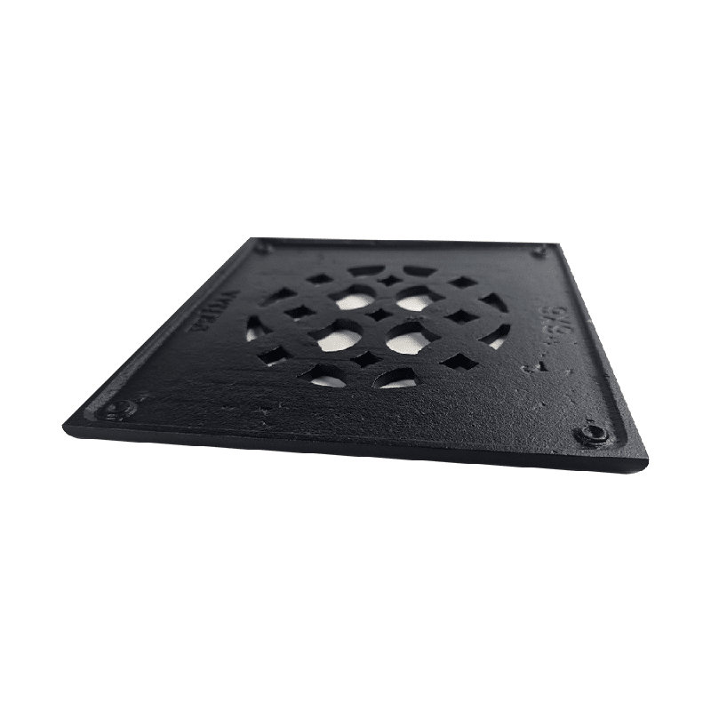 Couvercle d'évent en fonte d'aluminium, plaque carrée, gril rond, VR100, sans rebord arrière, L 4 po x l 4 po x H 4 po, Noir