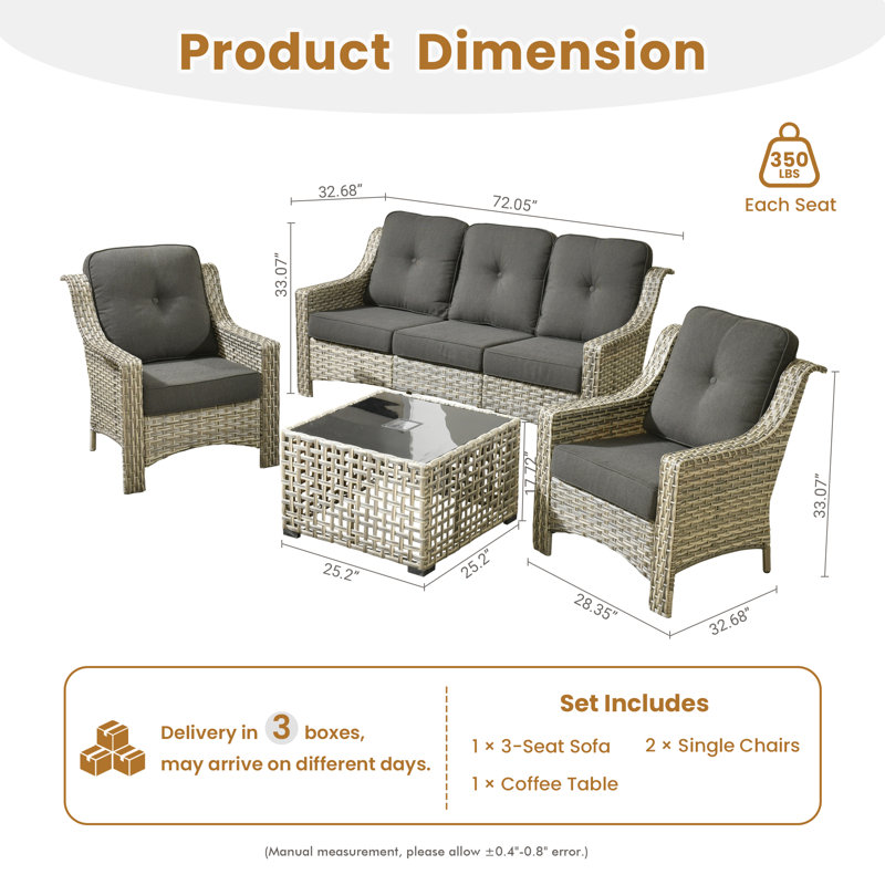 6 - Person Outdoor Seating Group With Cushions And Solar Powered Coffee Table, Noir, noir, noir, noir