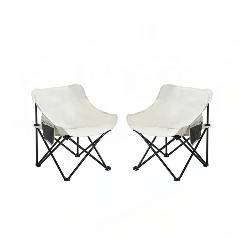2 piece Outdoor Camping Folding Chairs with sturdy legs, Beige/Black