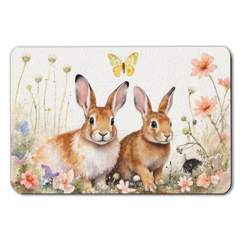 Tapis de bain Watercolor Bunnies in Spring Garden, 36 x 24 po