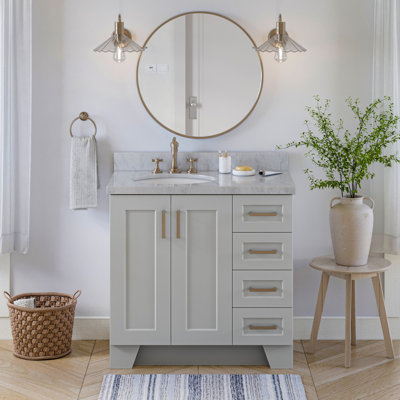 Sawyer 36'' Solid Wood Single Bathroom Vanity Base Only, Left Offset Base Cabinet without Top