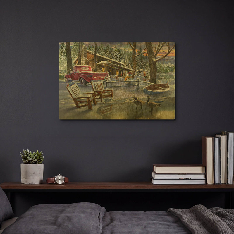 « Cabane d'hiver », illustration de Bigelow, tableau en métal doré, 40,6 x 30,5 cm, 16 po x 12 po