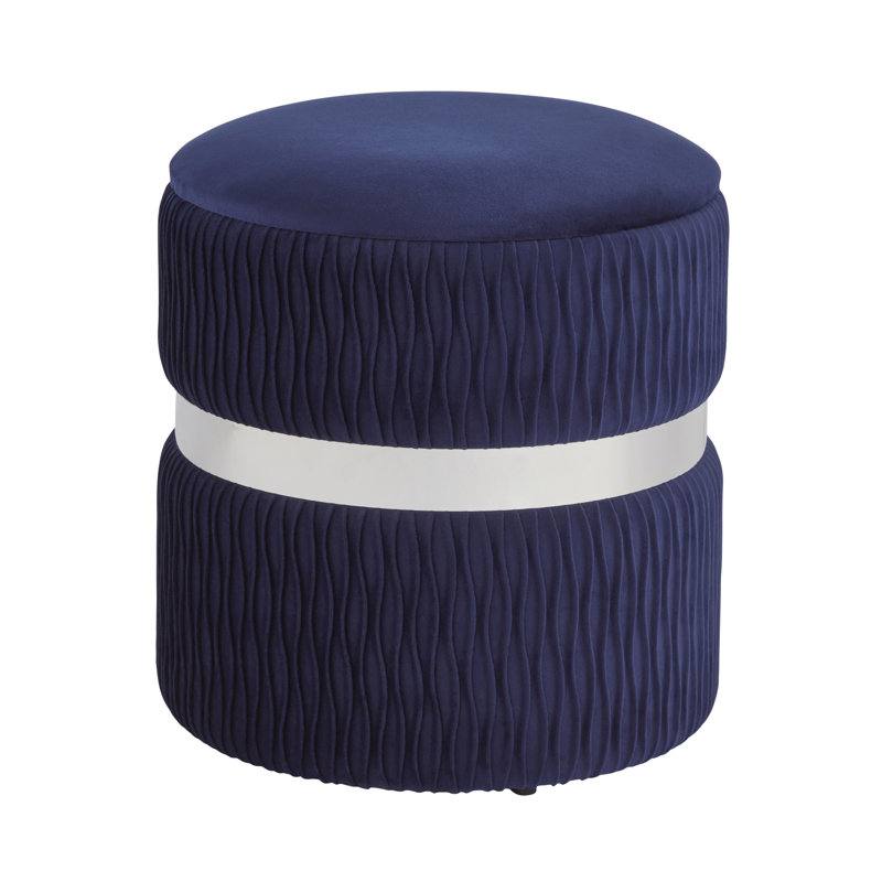 38cm Wide Velvet Round No Pattern Pouffe Ottoman with Storage, Blue