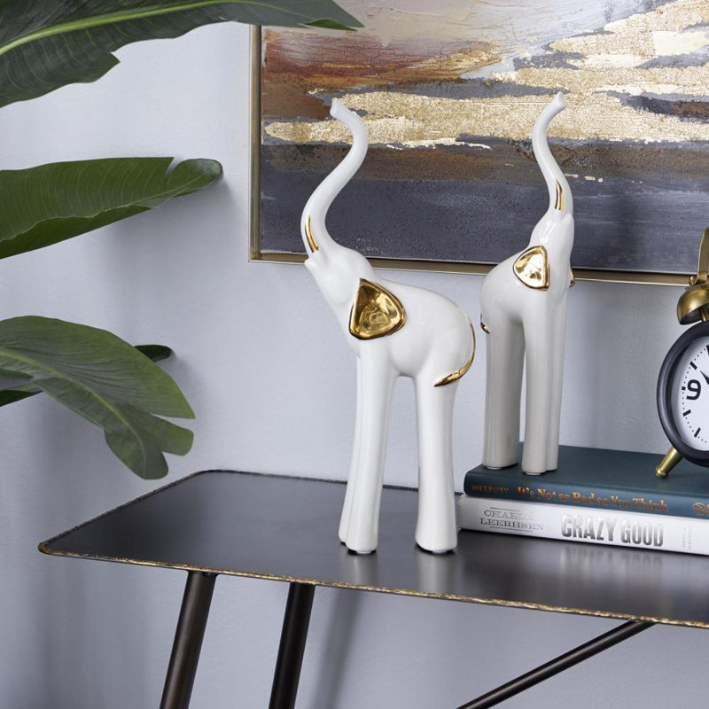 Porcelain Ceramic Elephant Gold Decorative Sculpture Set