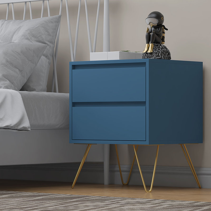 Aanika 45cm W Manufactured Wood Bedside Table, Navy Blue