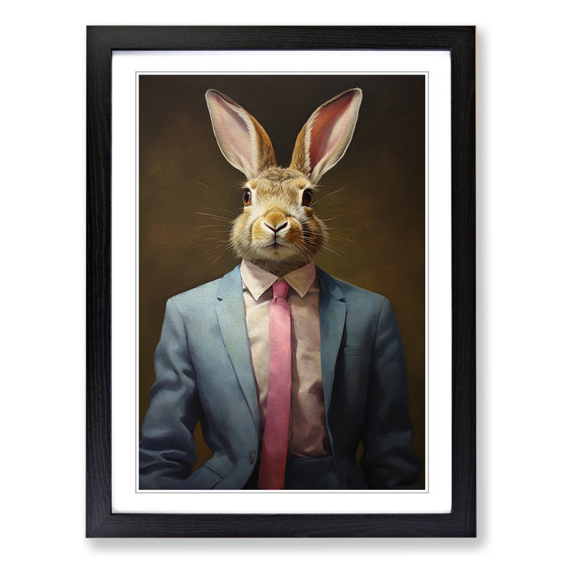 Rabbit In A Suit No.4 - Single Picture Frame Print on Wood, 64cm H x 46cm W x 2cm D, Black