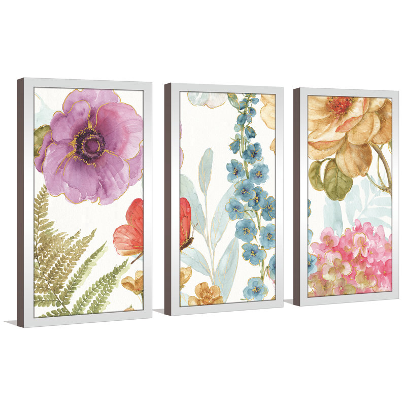 Rainbow Seeds Flowers III - cadre photo 3 pièces, impression multi-pièces, H 33,5 po x l 52,5 po x P 1 po