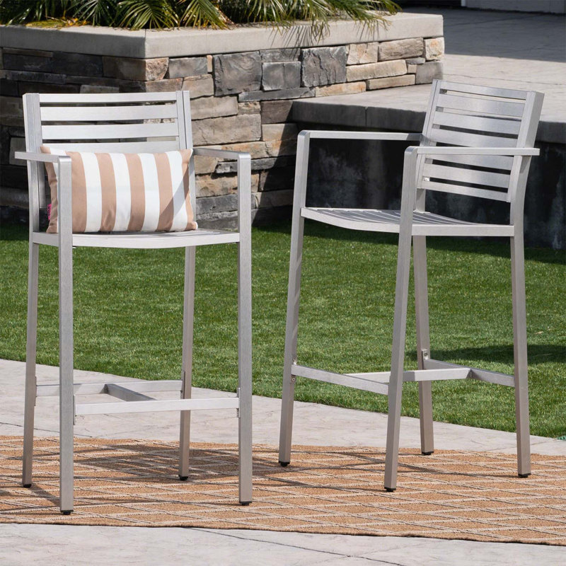 Tabourets de bar d'extérieur de 29,50 po avec cadre en aluminium antirouille, argent, parfait pour les terrasses et les barbecues