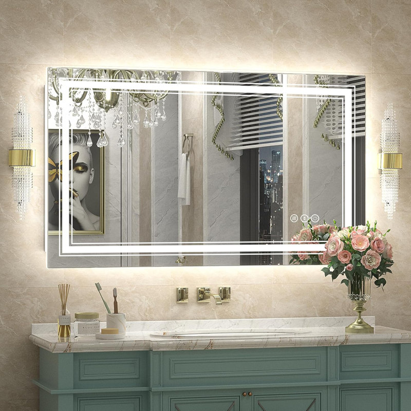 Miroir mural anti-buée, 24 po x 40 po, Blanc 1