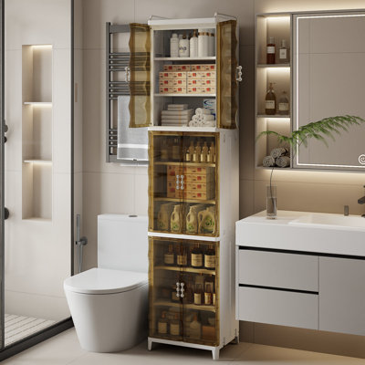 Abdullah 76.69" Foldable Plastic Storage Cabinet with Clear Doors and Removable Shelves