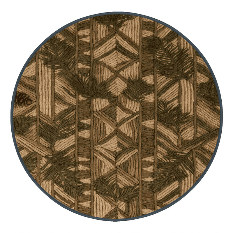 Tapis botanique brun lavable à la machine, Rond 8 pi