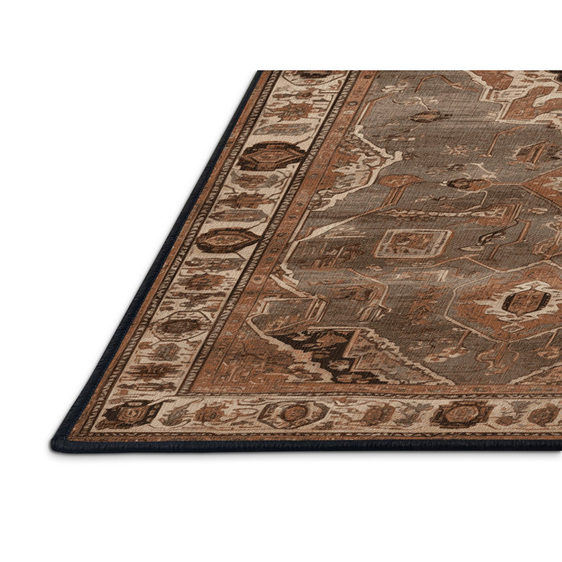 Machine Washable Persian Brown Area Rug, Round 3'