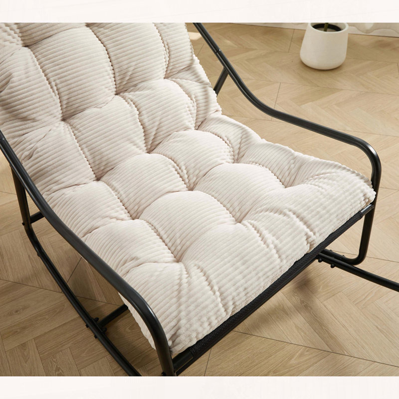 Chaise berçante d'extérieur avec coussin épais et confortable, Blanc