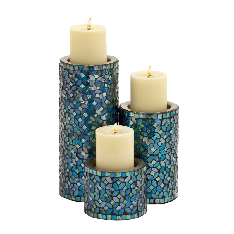 Ensemble de chandelles de table en métal, Bleu/vert/noir