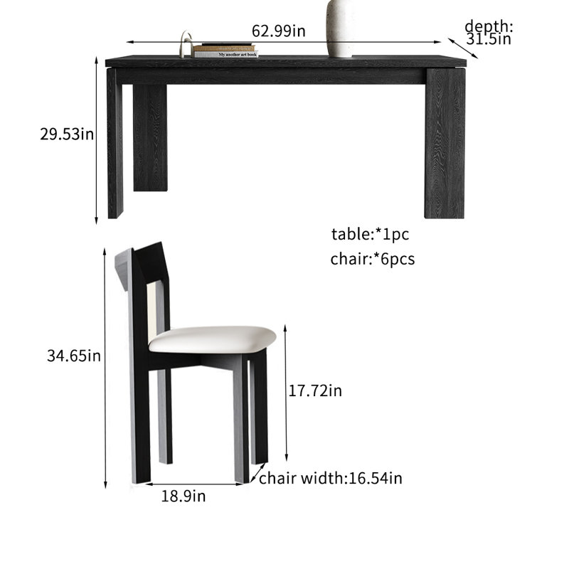 Modern simple black dining table sets., 29.53"H x 62.99"L x 31.5"W