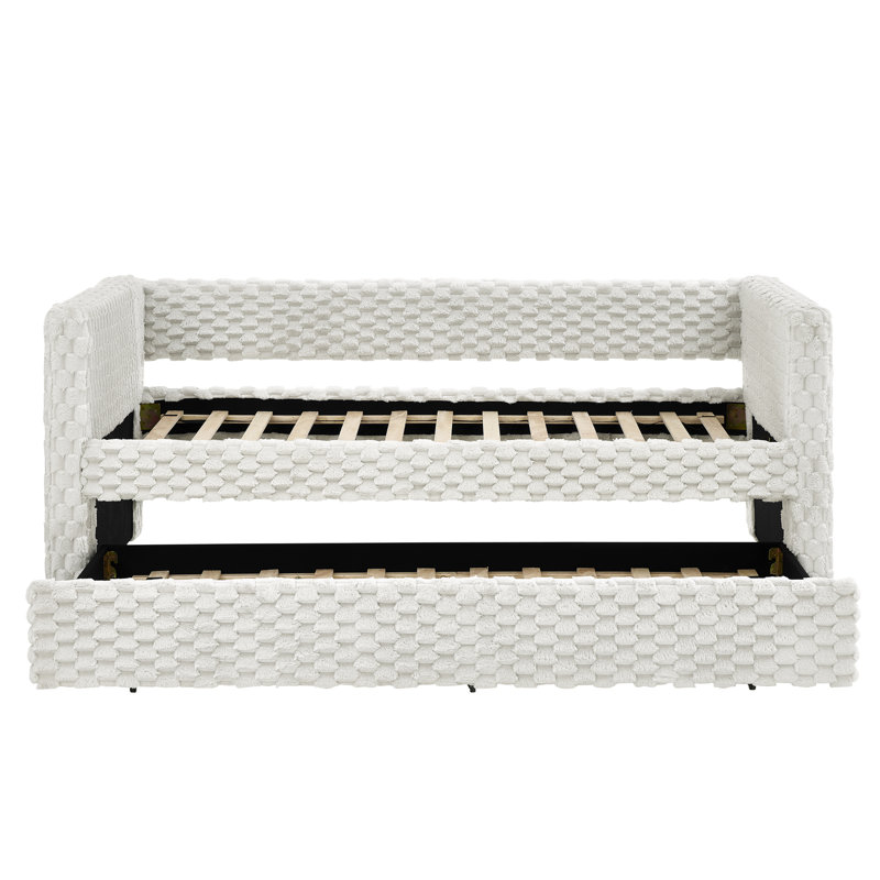 Lit de jour simple, canapé-lit rembourré, le bas se retire pour former un lit, tissu en velours côtelé rayé (86 po x 43,5 po x 34 po)