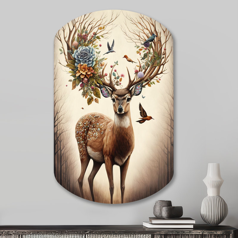 Décoration murale en forme de cylindre de cerf en métal irrégulier, H 31 po x l 19 po
