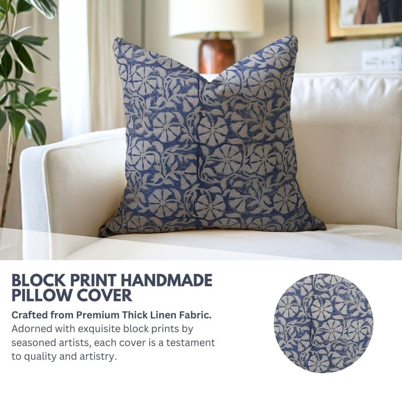 Linen Square Pillow Cover, 18" x 18", Navy/Beige