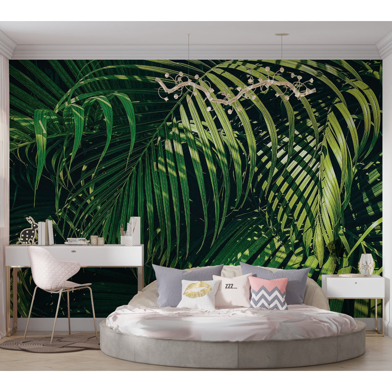 Papier peint de qualité supérieure - feuilles vertes tropicales, L 120 po x l 180 po