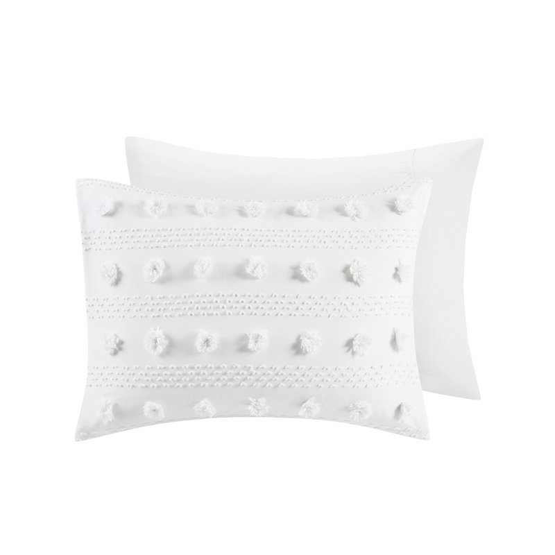 Ivory Twin/Twin XL Clipped Jacquard Duvet Cover Set with Pom Poms