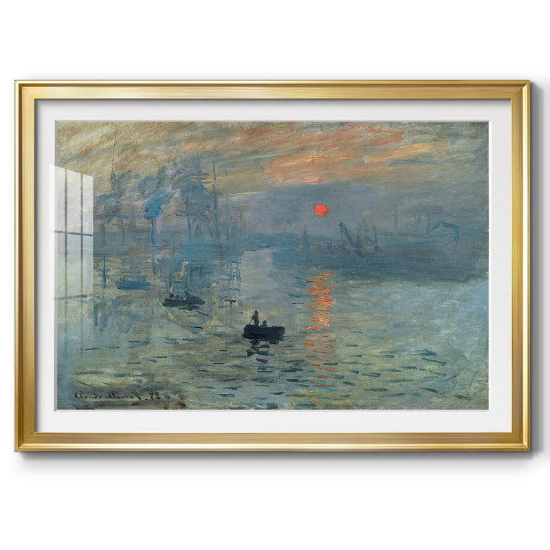 Lever de soleil encadré sur papier par Claude Monet, Or, H 27 po x l 39 po x P 1,5 po