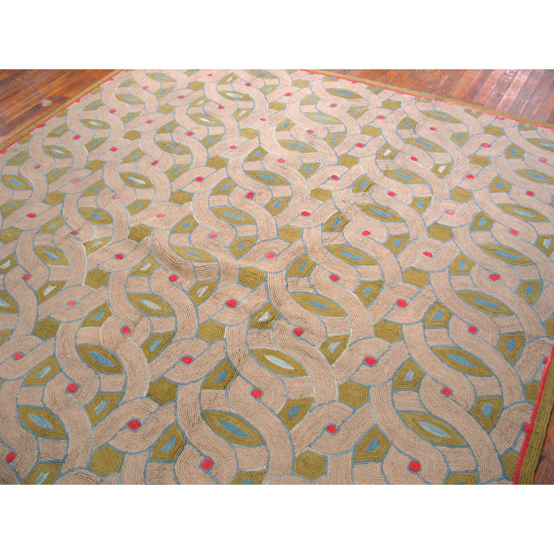 Tapis unique en laine noué à la main brun clair / vert / bleu de 8 pi x 10 pi