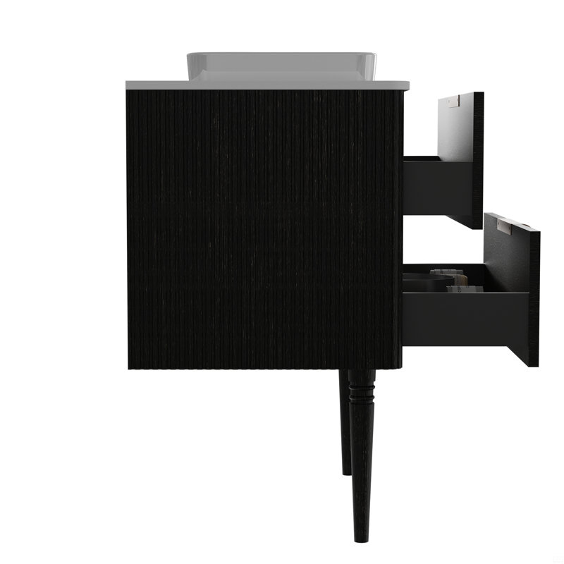 Meuble-lavabo sur pied SANS lavabo, armoire de salle de bain autoportante, Noir