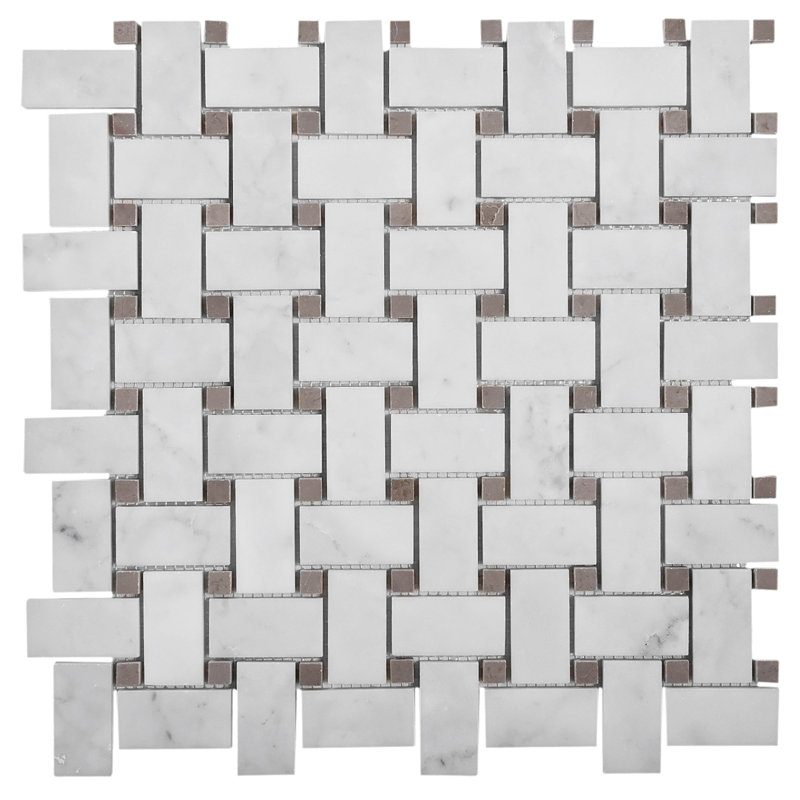 Heritage 1 in. x 2 in. Basketweave Polished Marble Tile, White Beige