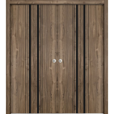 Portes coulissantes doubles pliantes pour placard 72 po x 96 po (4 x 18 x 96 po) Planum 0011 Noyer, rails robustes, moulures, garnitures, quincaillerie, ensemble de portes de placard de chambre en bois massif