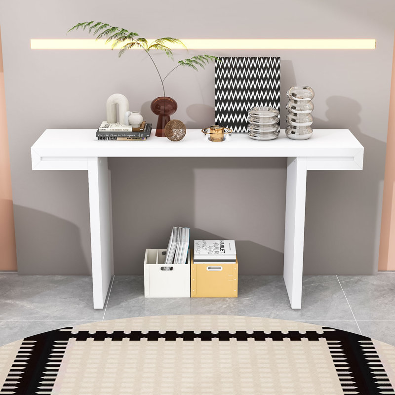 Console avec lignes géométriques épurées et pieds réglables, Blanc