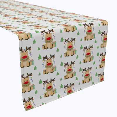 Emanuella  Table Runner, 100% Cotton, Cartoon Christmas Deer