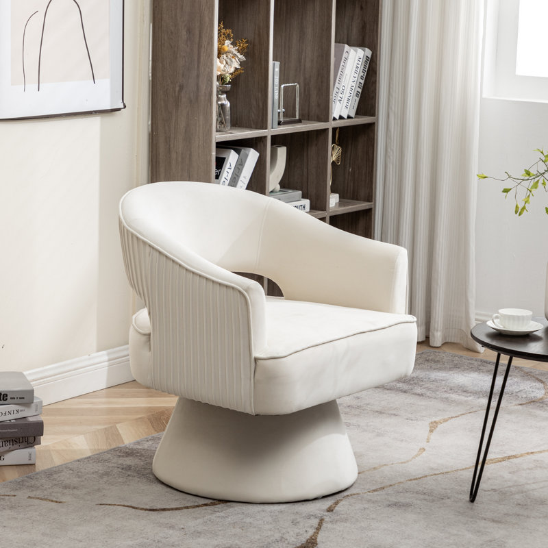 Chynna Velvet Swivel Barrel Chair, Beige Velvet