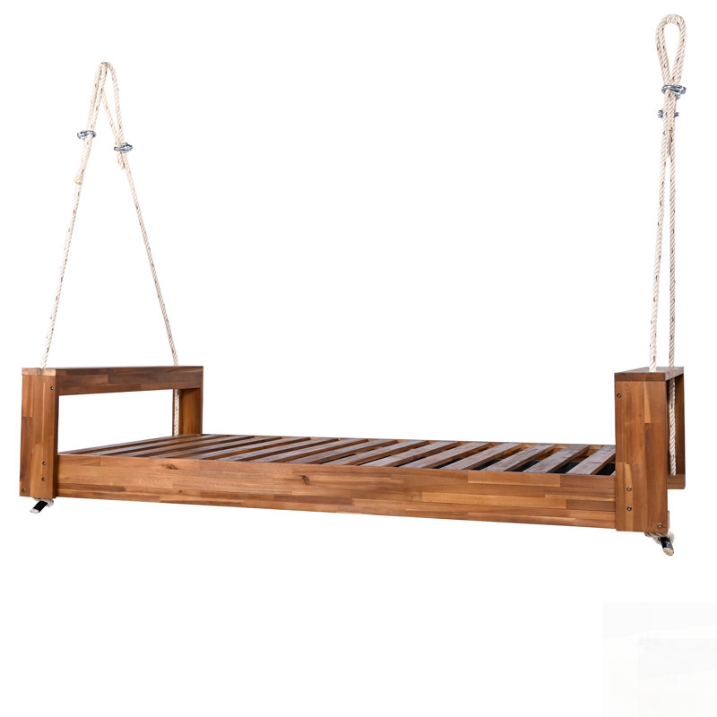 Ensemble de sièges de balancelle, structure en bois d'acacia de patio avec cordes de chanvre pour le jardin et la cour