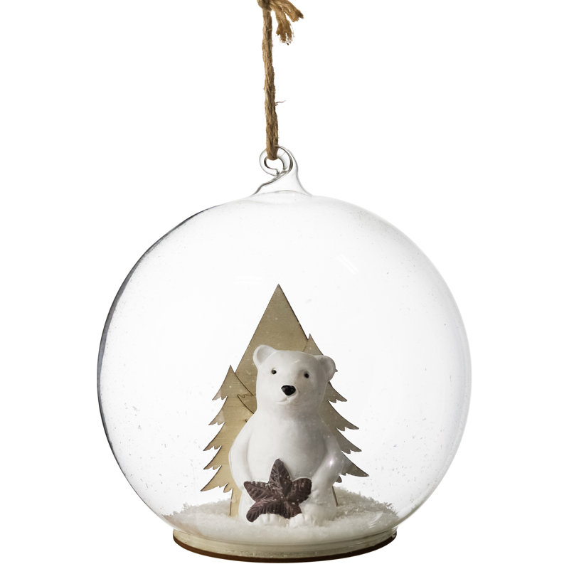 Polar Bear In Snow Glass Globe Christmas Ornament - 4.75"