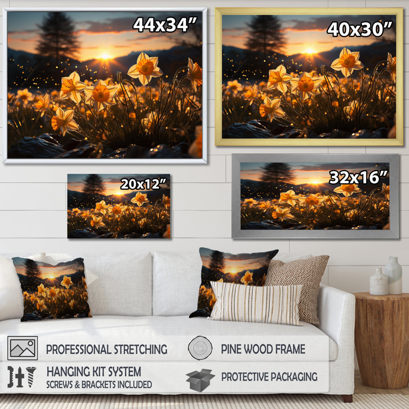 Daffodils Field Sunset I - impression, 24" H x 32" W, Toile tendue