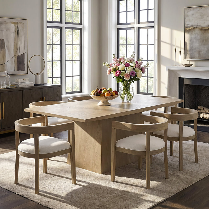 Ensemble de table de salle à manger 7 pièces Declan avec fauteuils rembourrés, Frêne clair
