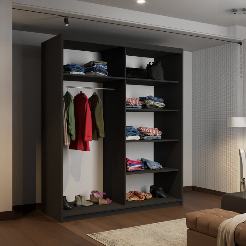 Calvero 2 Door Manufactured Wood Wardrobe, Black, 200cm H x 200cm W x 62cm D