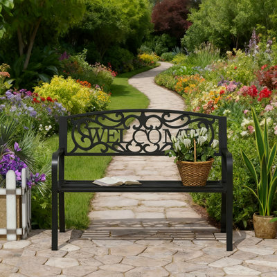 Causeuse d'extérieur de jardin avec vignes de bienvenue décoratives en fonte