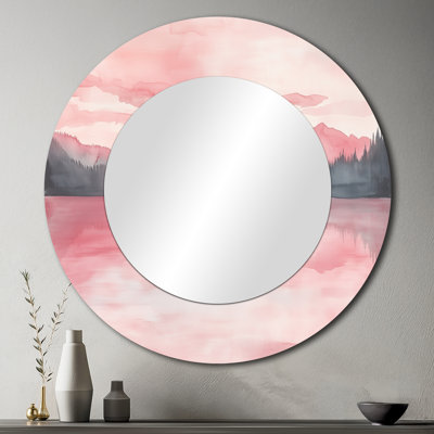 Pink Lake Reflection with Mountain – Rustic Decorative Wall Mirror, Metal Print