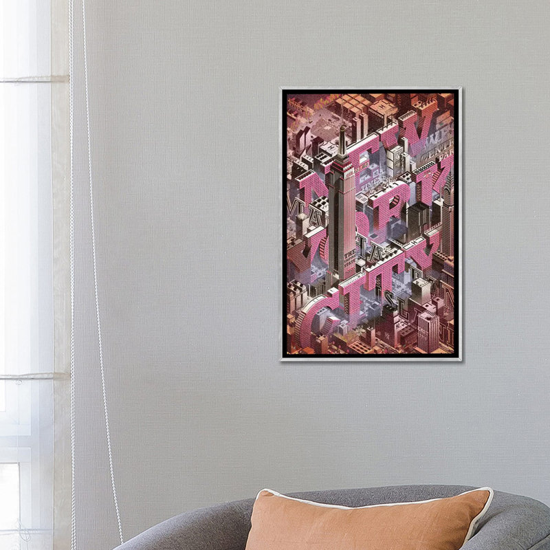 New York City - impression d'art graphique, H 26 po x l 18 po x 1,5 po, Toile avec cadre argenté, Aucun mat