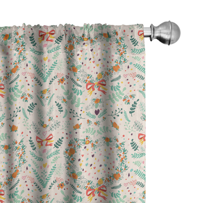 Rideaux 4 panneaux East Urban Home Flowers, rubans de cœurs rétro, menthe beige, L 56 po x L 95 po