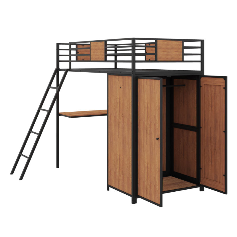 Lit mezzanine avec bureau et armoire, Noir