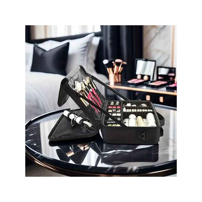 Trousse de train de maquillage portable - Organisateur multicouche pour cosmétiques et soins de la peau