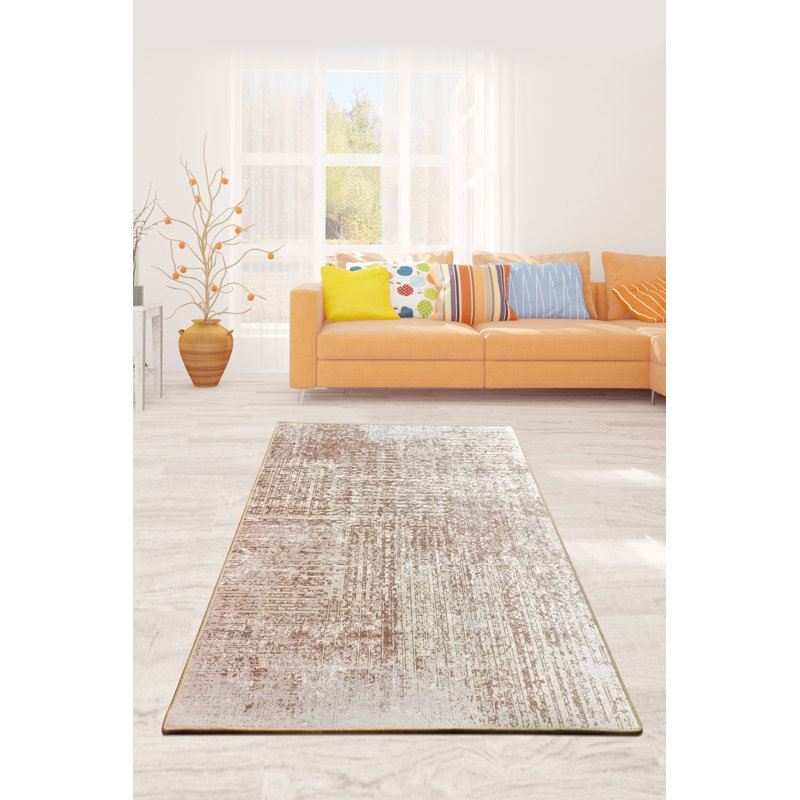 Tapis rectangulaire gris / brun tissé à plat à la machine Neufeld, Rectangle 3 pi 11 po x 5 pi 11 po