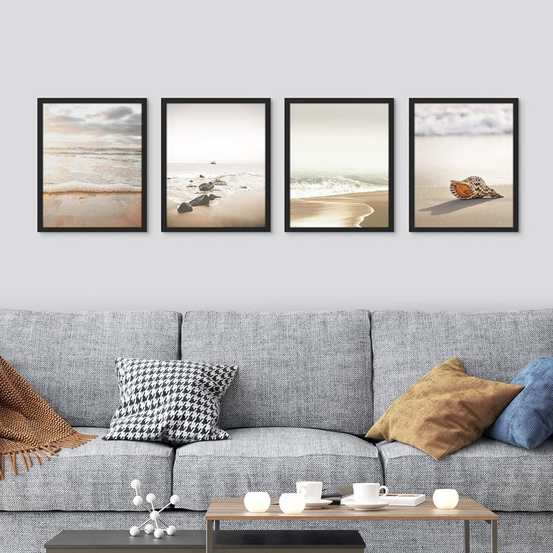 Minimal Beach Shore Ocean Sea Seashell, reproduction encadrée de 4 pièces, H 14 po x l 11 po x P 1 po, Cadre blanc