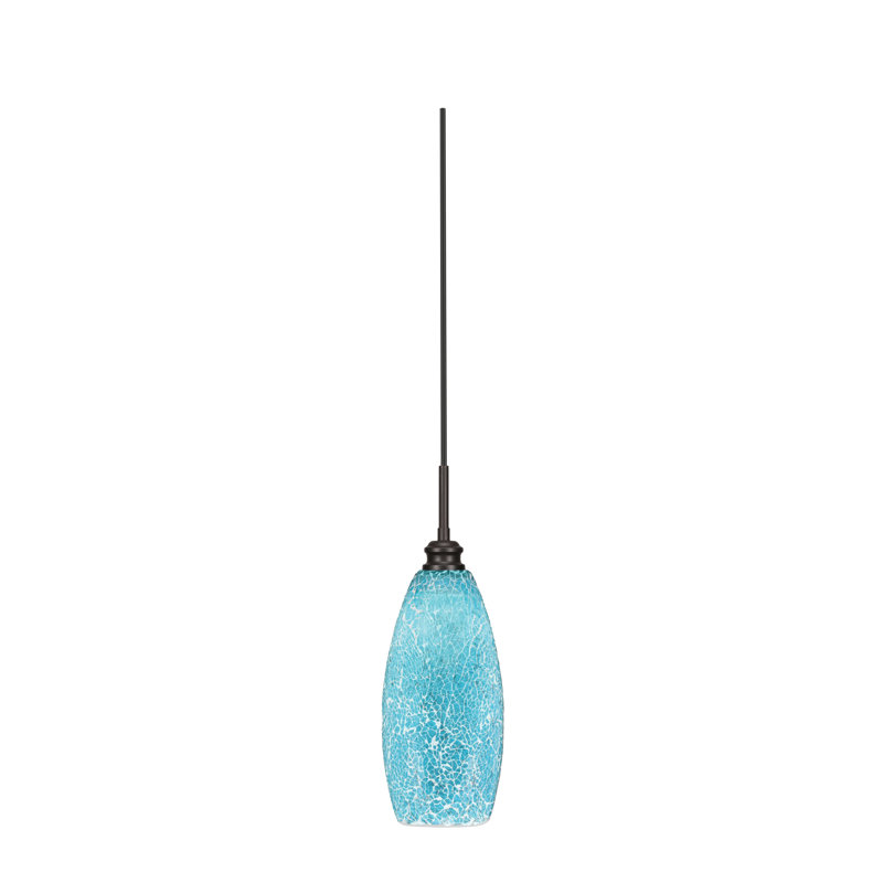 Edge Cord Mini Pendant With 5.5" Turquoise Fusion Glass, Espresso