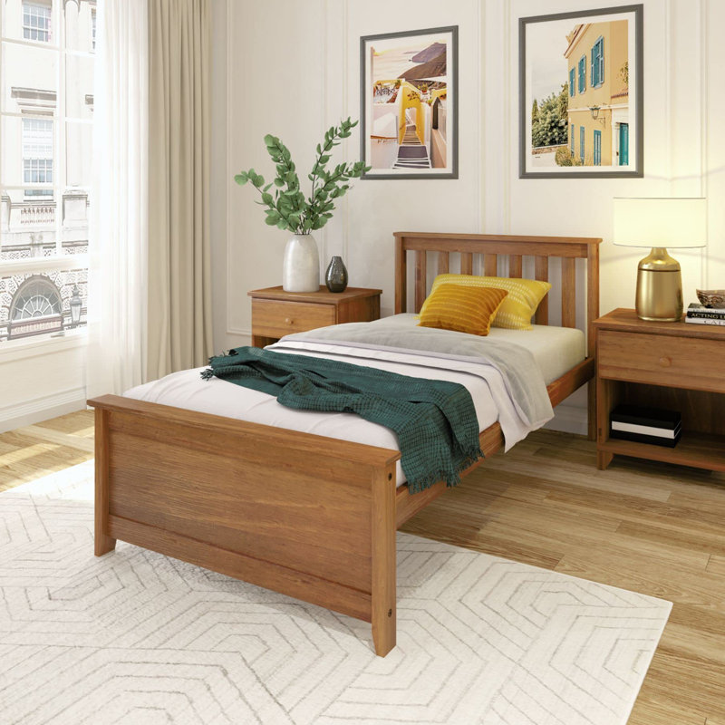Solid Wood Platform Bed Frame with Headboard, Twin