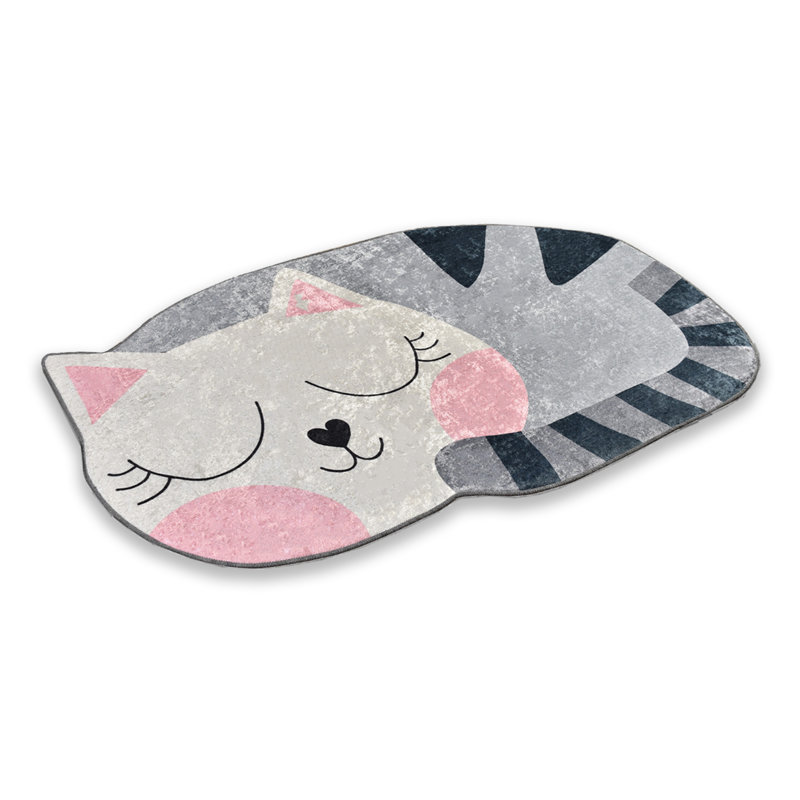 Cute Cat Shape Non-Slip Underside Bath Rug, 39.4" L x 23.6" W