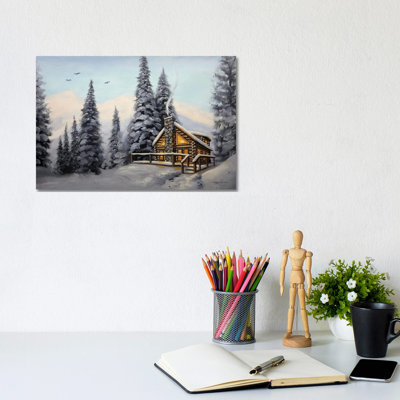 Cabin With Evergreens At Daylight by D. "Rusty" Rust - Wrapped Canvas Gallery-Wrapped Canvas Giclée